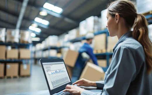 Frau arbeitet am ERP-System